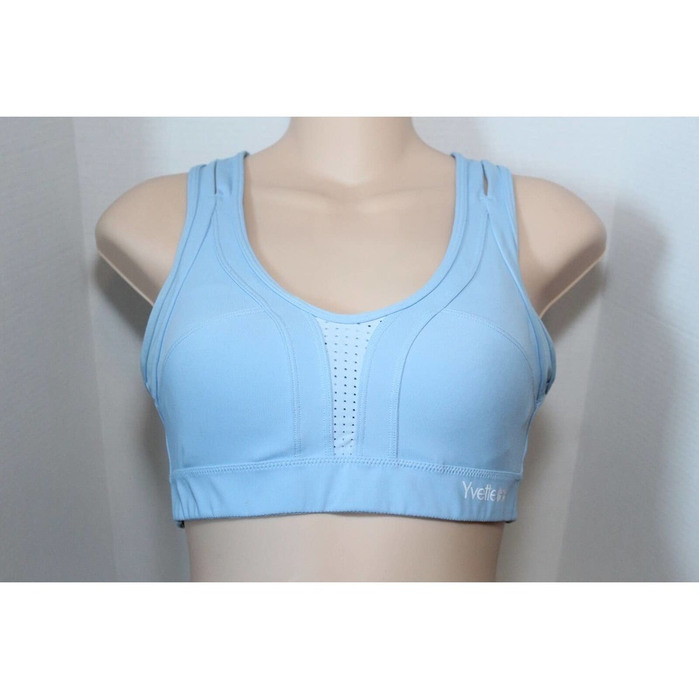 ✨2/$20 Yvette Power Cross Back Padded Sports Bra Light Blue Size Medium 6 H14336 - Picture 2 of 16